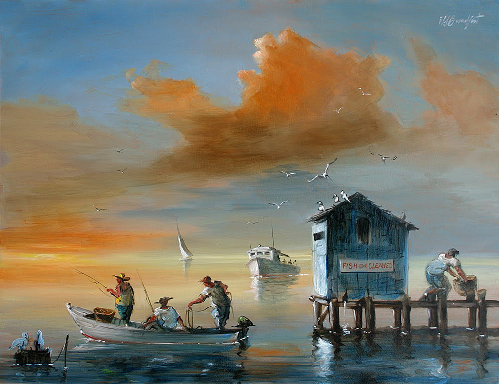 W. Scott Broadfoot | Fishing At Sunset | Oil | 9x12 | Sold