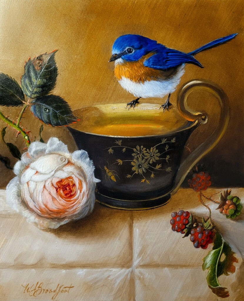 W. Scott Broadfoot | Bluebird and Rose | Oil | 12x14 | $1500