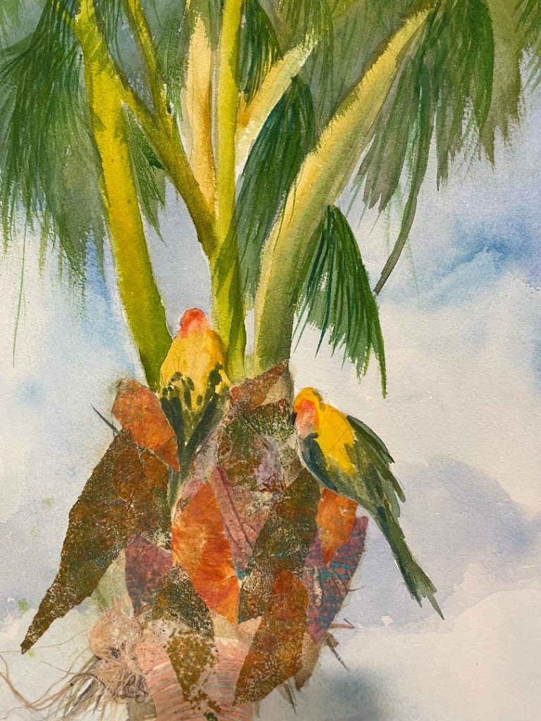 Rina Thaler | Parrots in Palms | Watercolor | 16x20 | $400