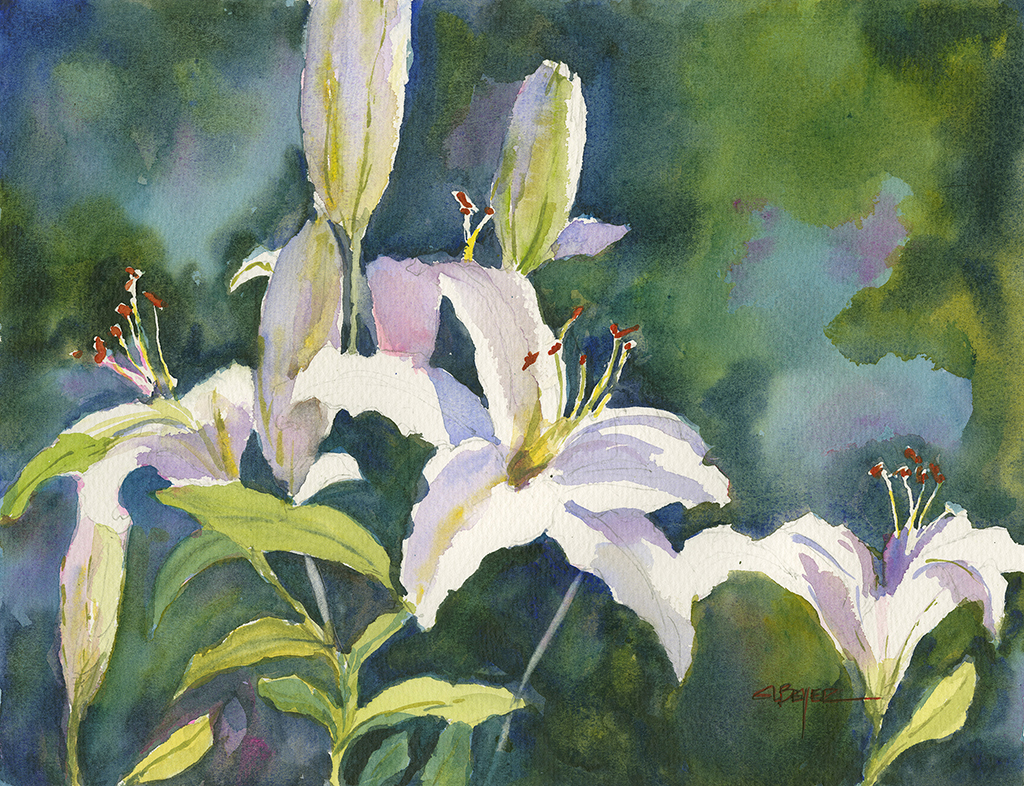Cindy L. Beyer|Garden Lilies|Watercolor|18"x22"|$500